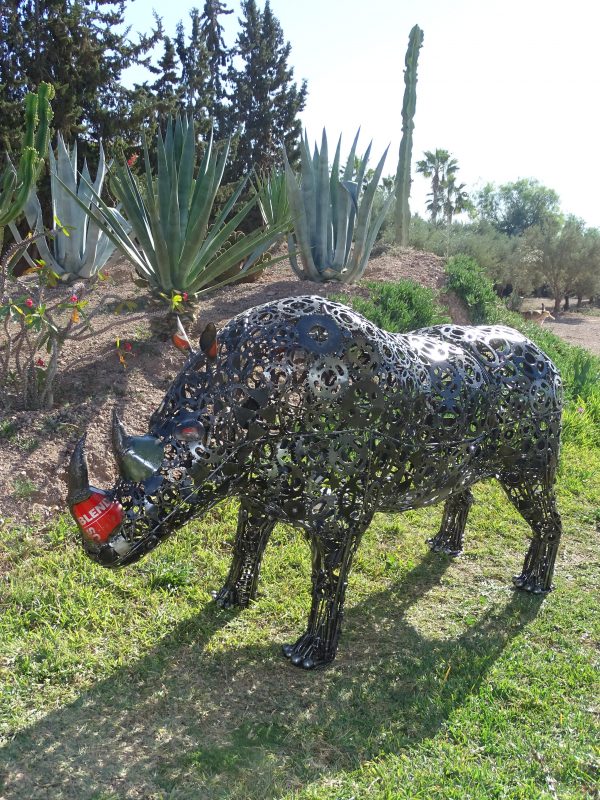 Rustic Recycled Metal rino Sculpture Bust - Handmade Steel Art