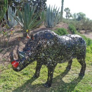 Rustic Recycled Metal rino Sculpture Bust - Handmade Steel Art