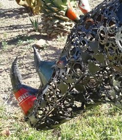 Rustic Recycled Metal rino Sculpture Bust - Handmade Steel Art