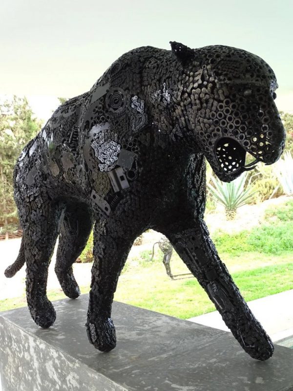 Scrap Metal leopard Sculpture Handmade Steel Art