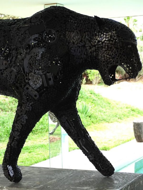 Scrap Metal leopard Sculpture Handmade Steel Art