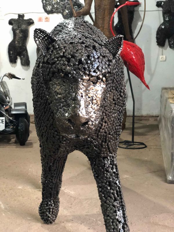 Scrap Metal leopard Sculpture Handmade Steel Art