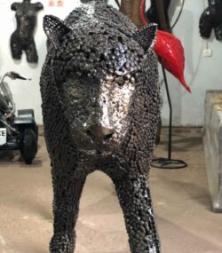 Scrap Metal leopard Sculpture Handmade Steel Art