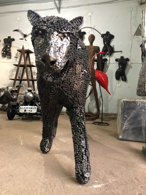 Scrap Metal leopard Sculpture Handmade Steel Art