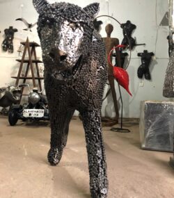 Scrap Metal leopard Sculpture Handmade Steel Art
