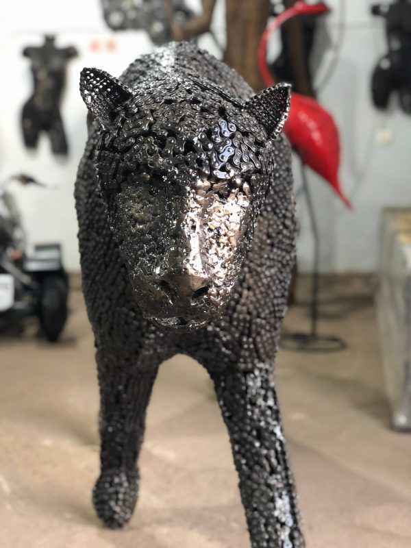 Scrap Metal leopard Sculpture Handmade Steel Art