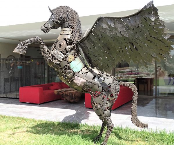 Scrap Metal Horse Sculpture Handmade Steel Art-standing Steel Animal Figurine