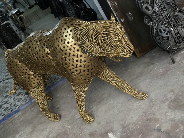 Handmade Steel leopard Bust from Recycled Materials