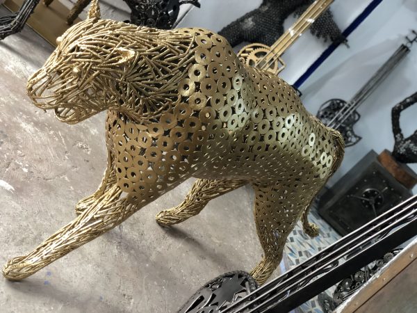 Handmade Steel leopard Bust from Recycled Materials