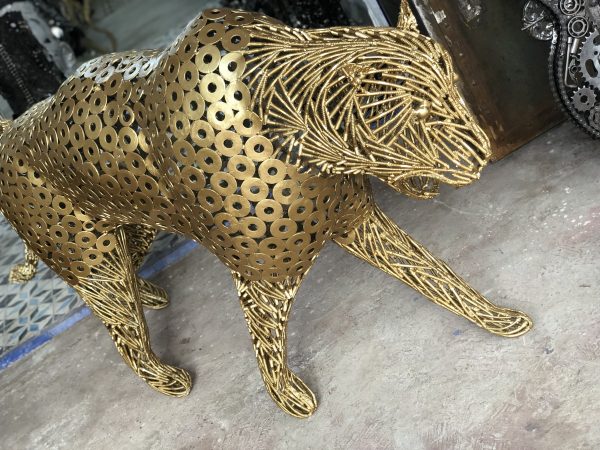 Handmade Steel leopard Bust from Recycled Materials