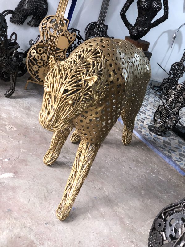 Handmade Steel leopard Bust from Recycled Materials