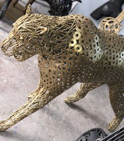 Handmade Steel leopard Bust from Recycled Materials