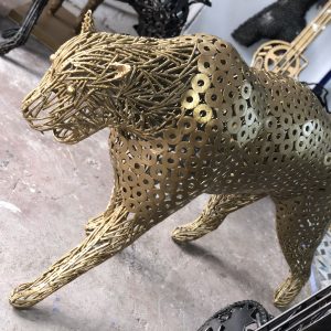 Handmade Steel leopard Bust from Recycled Materials