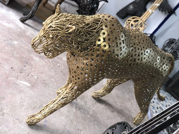 Handmade Steel leopard Bust from Recycled Materials