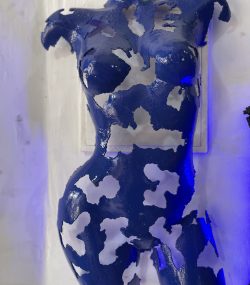 Contemporary Scrap Metal Sculpture Torso - Handmade Steel Art blue chromic Unique Wall Sculpture