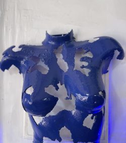 Contemporary Scrap Metal Sculpture Torso - Handmade Steel Art blue chromic Unique Wall Sculpture