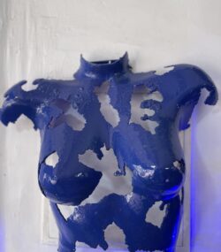 Contemporary Scrap Metal Sculpture Torso - Handmade Steel Art blue chromic Unique Wall Sculpture