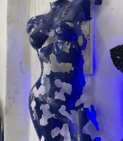 Rustic Recycled Metal Sculpture Bust - Handmade Steel Art blue chromic Unique Wall Sculpture