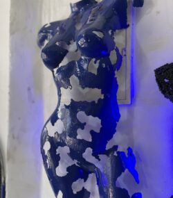 Rustic Recycled Metal Sculpture Bust - Handmade Steel Art blue chromic Unique Wall Sculpture
