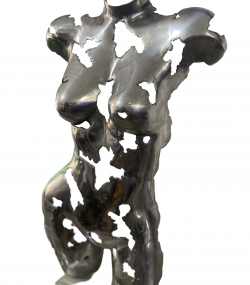 Rustic Recycled Metal Sculpture Bust - Handmade Steel Art Chrome Female Torso Wall Art