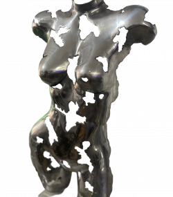 Rustic Recycled Metal Sculpture Bust - Handmade Steel Art Chrome Female Torso Wall Art
