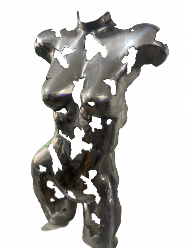 Rustic Recycled Metal Sculpture Bust - Handmade Steel Art Chrome Female Torso Wall Art