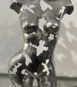 Rustic Recycled Metal Sculpture Bust - Handmade Steel Art Chrome Female Torso Wall Art