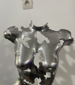Rustic Recycled Metal Sculpture Bust - Handmade Steel Art Chrome Female Torso Wall Art