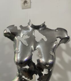 Rustic Recycled Metal Sculpture Bust - Handmade Steel Art Chrome Female Torso Wall Art