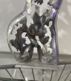 Artistic Steel Scrap Bust Sculpture - Handmade Steel Art Chrome Female Torso Wall Art