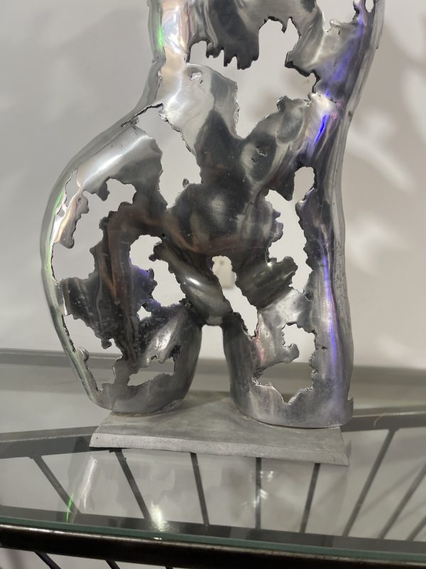 Artistic Steel Scrap Bust Sculpture - Handmade Steel Art Chrome Female Torso Wall Art