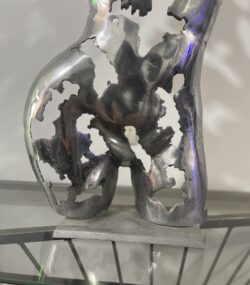 Artistic Steel Scrap Bust Sculpture - Handmade Steel Art Chrome Female Torso Wall Art