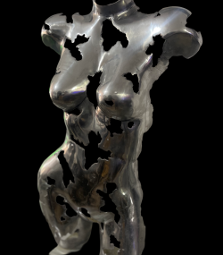 Artistic Steel Scrap Bust Sculpture - Handmade Steel Art Chrome Female Torso Wall Art