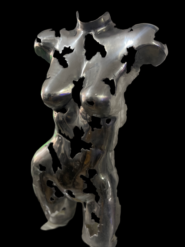 Artistic Steel Scrap Bust Sculpture - Handmade Steel Art Chrome Female Torso Wall Art
