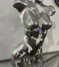Artistic Steel Scrap Bust Sculpture - Handmade Steel Art Chrome Female Torso Wall Art