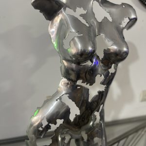 Artistic Steel Scrap Bust Sculpture - Handmade Steel Art Chrome Female Torso Wall Art