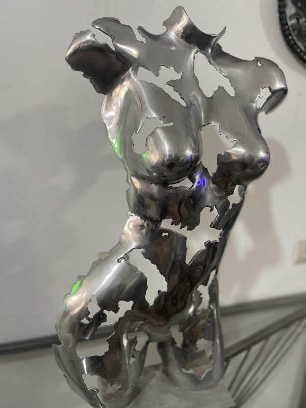 Artistic Steel Scrap Bust Sculpture - Handmade Steel Art Chrome Female Torso Wall Art