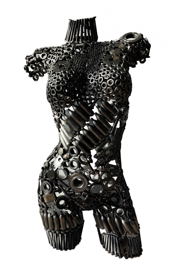 Eco-Friendly Scrap Metal Sculpture Torso - Handmade Steel Art