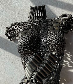 Eco-Friendly Scrap Metal Sculpture Torso - Handmade Steel Art