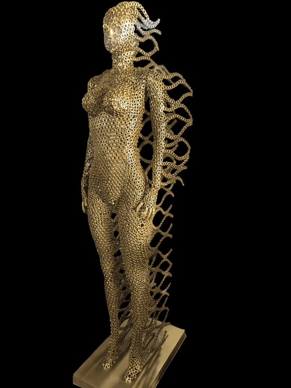 Handcrafted Golden standing woman. axle nuts female statue