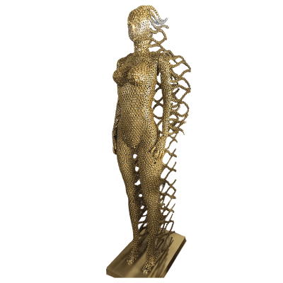 Handcrafted Golden standing woman. axle nuts female statue