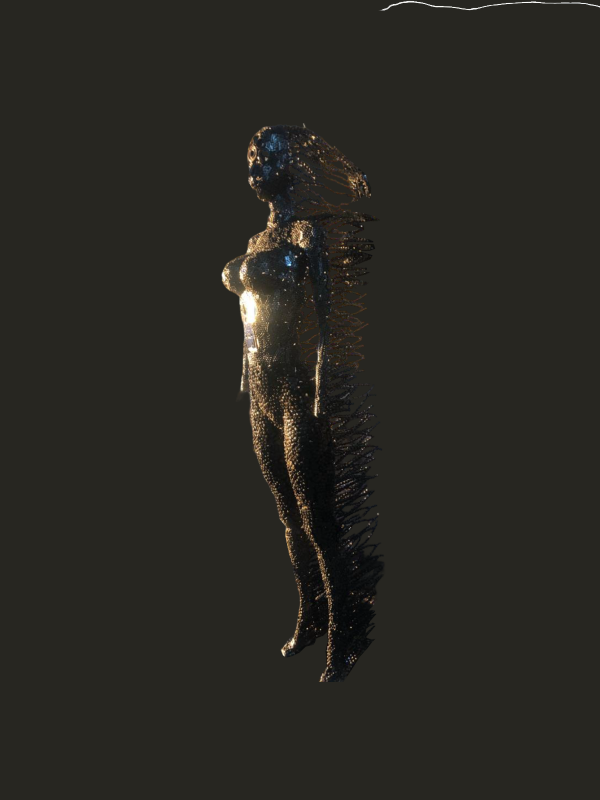 Handcrafted black standing woman metal bust female