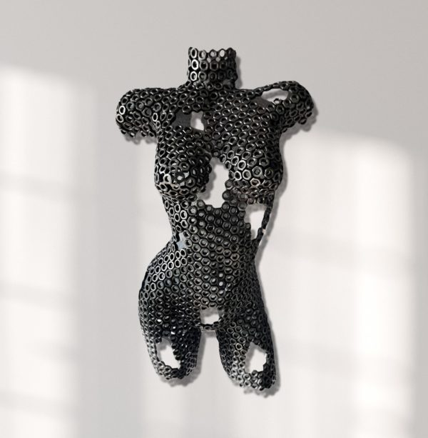 Metallic steel bust torso: Captivating Female Torso Mannequin Wall Art Sculpture