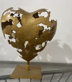 golden Modern Abstract Metal Heart Sculpture - Image 8