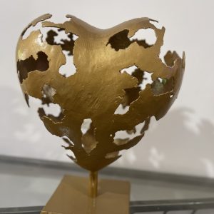 golden Modern Abstract Metal Heart Sculpture