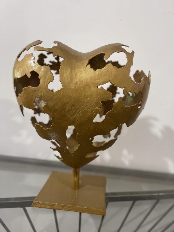 golden Modern Abstract Metal Heart Sculpture