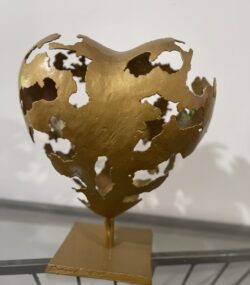 golden Modern Abstract Metal Heart Sculpture - Image 7
