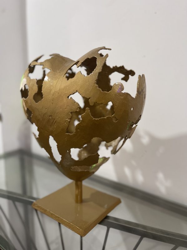 golden Modern Abstract Metal Heart Sculpture - Image 9