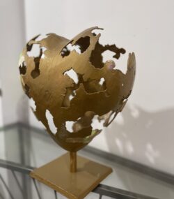 golden Modern Abstract Metal Heart Sculpture - Image 9