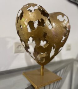 golden Modern Abstract Metal Heart Sculpture - Image 2